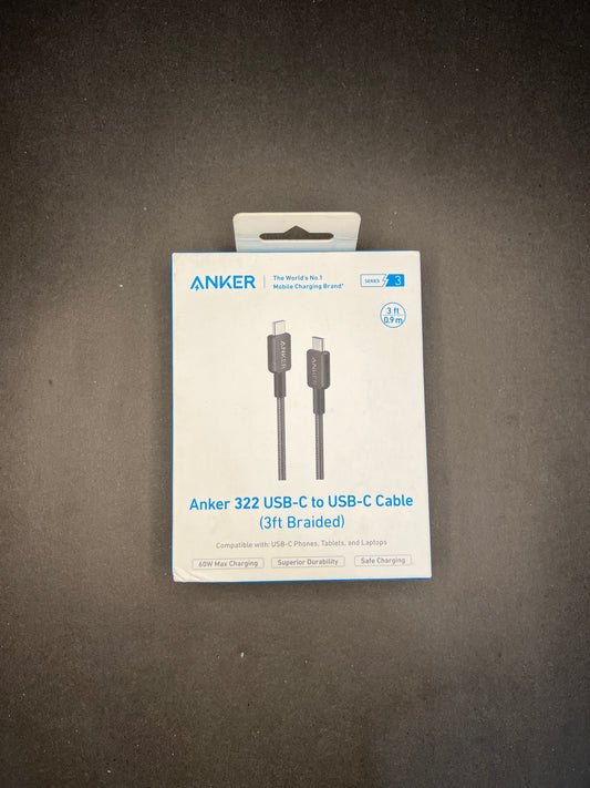 Anker 322 USB-C to USB-C Cable (3ft Braided) – 60W Fast Charging, Durable & Safe