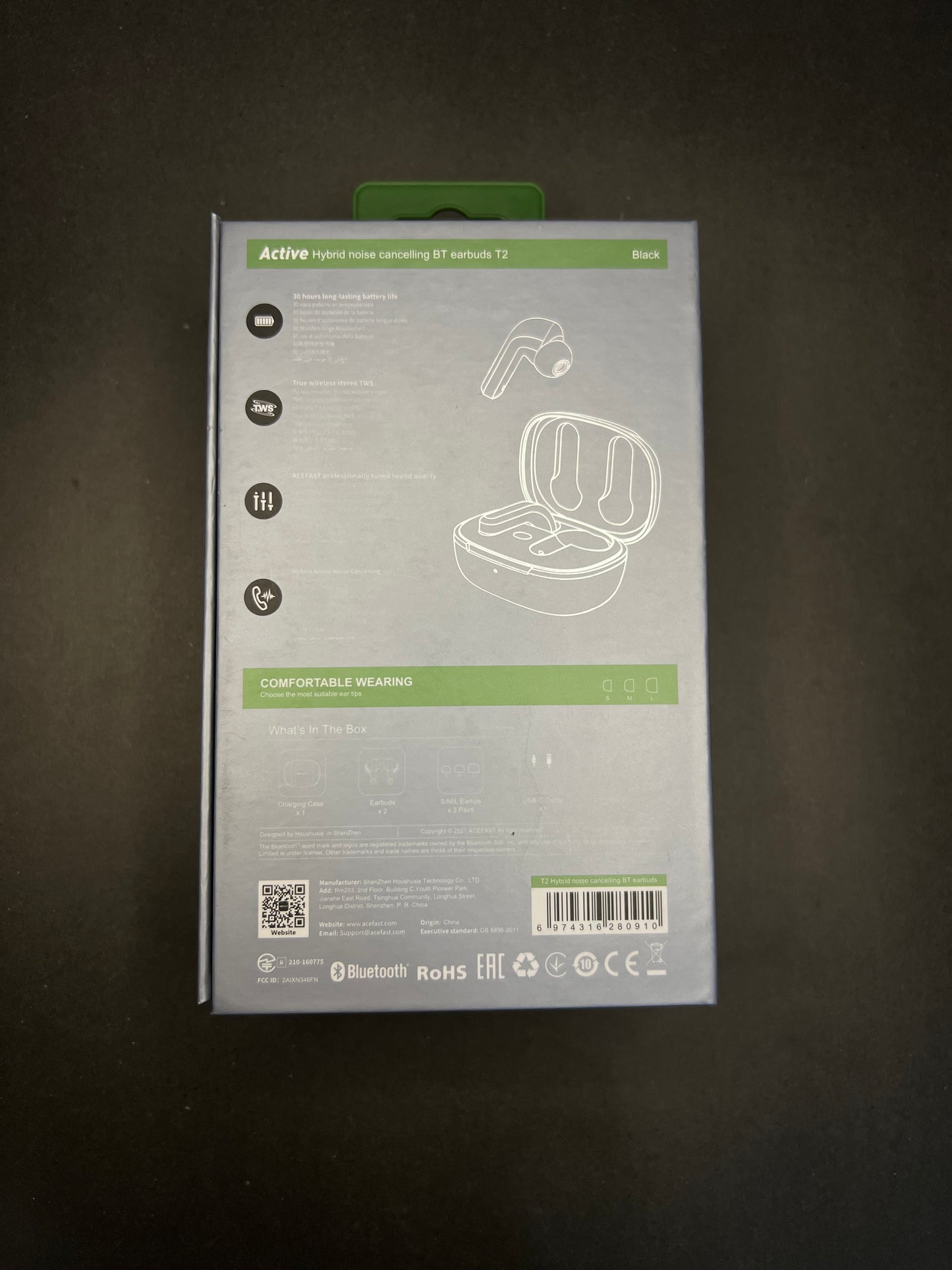 Acefast T2 Hybrid ANC Earbuds – Bluetooth 5.2, Active Noise Cancelling